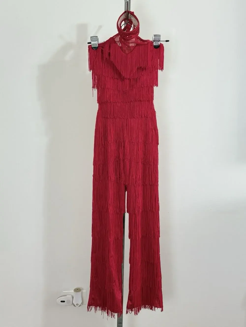 Weissman Red Tiered Fringe Jumpsuit Dance Costume Girls Large Child LC Jazz Acro